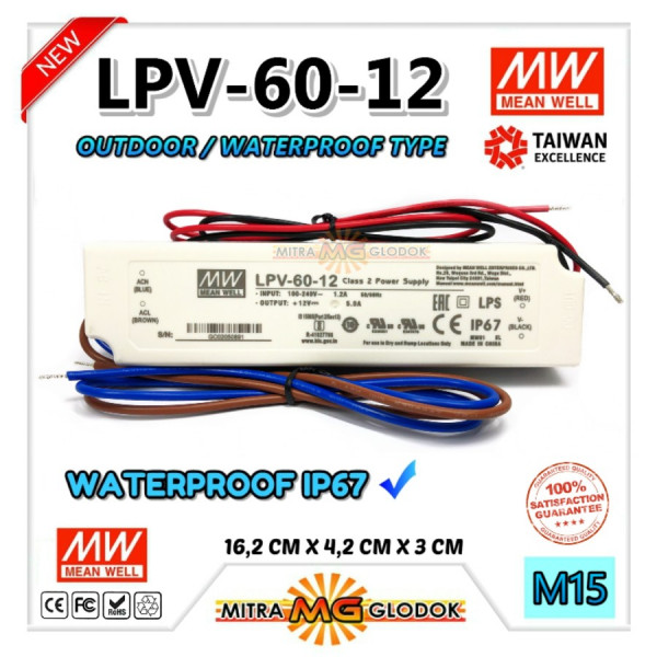 Power Supply Trafo Meanwell LPV-60-12 DC 12V 5A 60W | Mean Well (Waterproof)